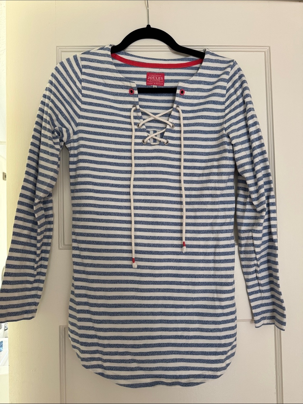 Joules Blue and White Striped Lace-Up Sweatshirt
